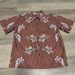 Like 🆕 Ava Sky Kids Shell Ginger Print Brown Button Down Shirt,  Size 12